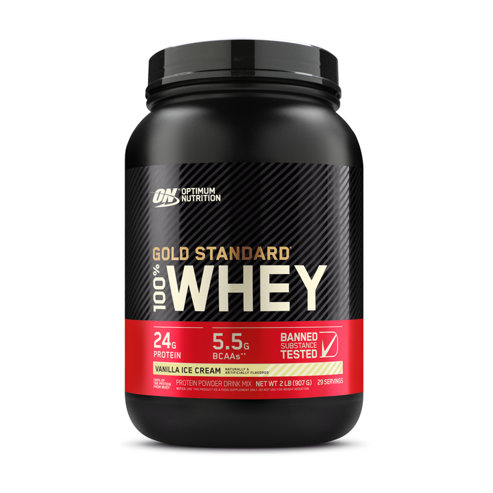 Optimum Nutrition Gold Standard 100% Whey Protein Powder, Vanilla Ice Cream, 907g