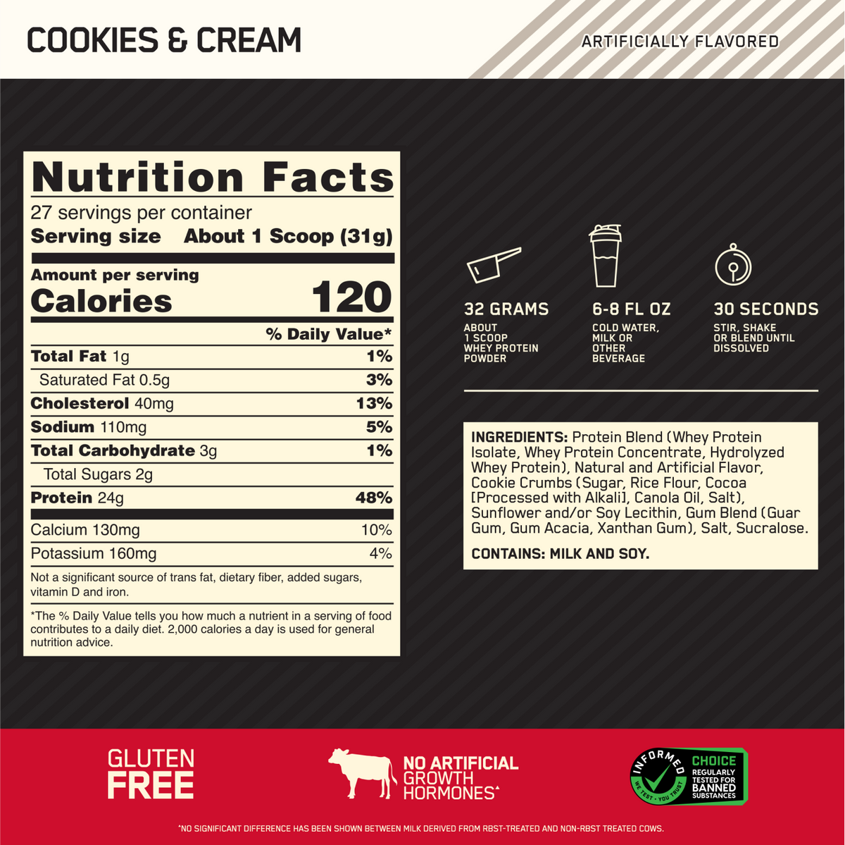 Optimum Nutrition Gold Standard 100% Whey Protein Powder - 907g - Cookies & Cream