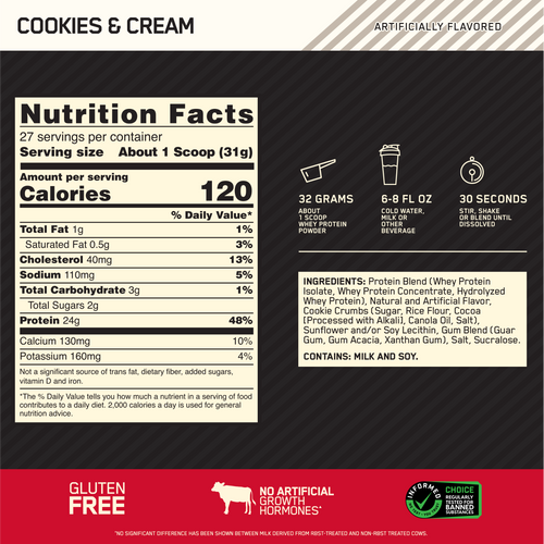 Optimum Nutrition Gold Standard 100% Whey Protein Powder - 907g - Cookies & Cream