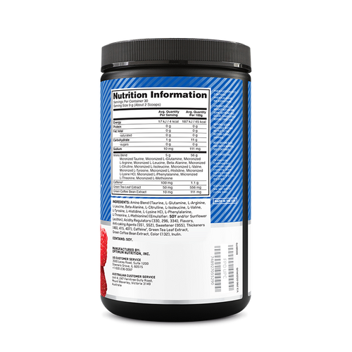 OPTIMUM NUTRITION Amino Energy Powder, Blue Raspberry, 270g, 30 Servings