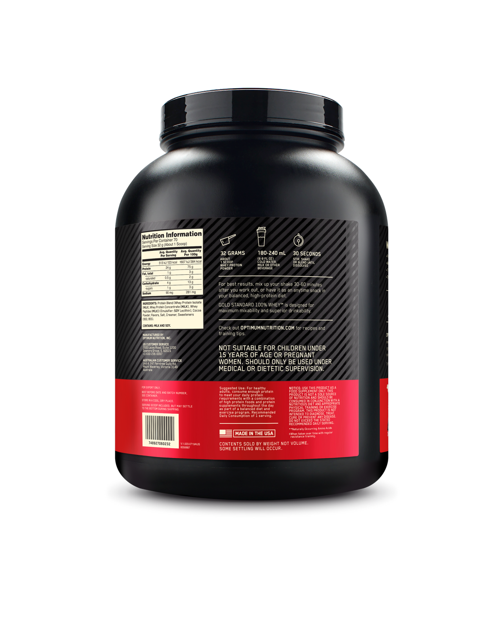 OPTIMUM NUTRITION Gold Standard 100% Whey Protein Powder, Double Rich Chocolate, 2.27kg
