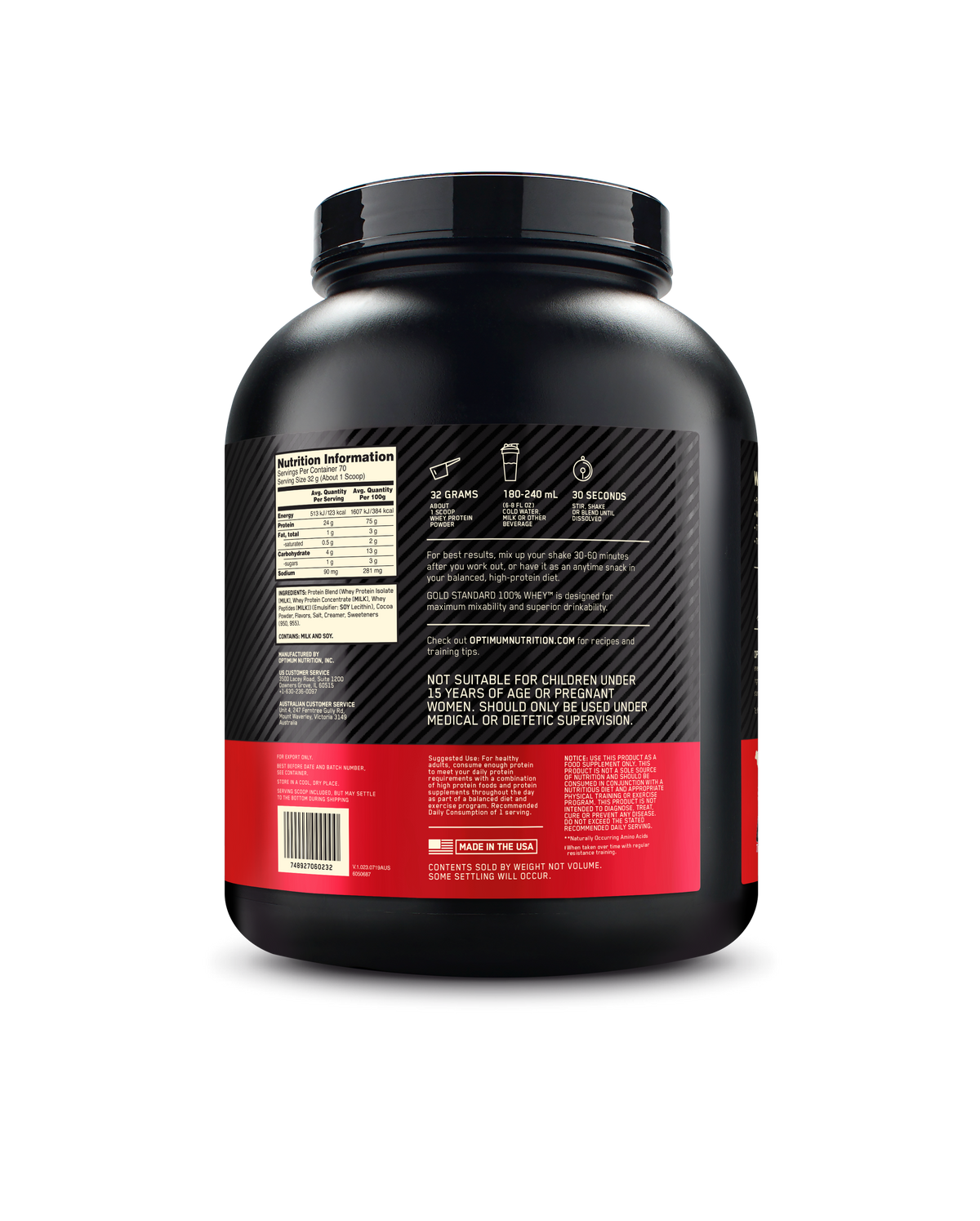 OPTIMUM NUTRITION Gold Standard 100% Whey Protein Powder, Double Rich Chocolate, 2.27kg