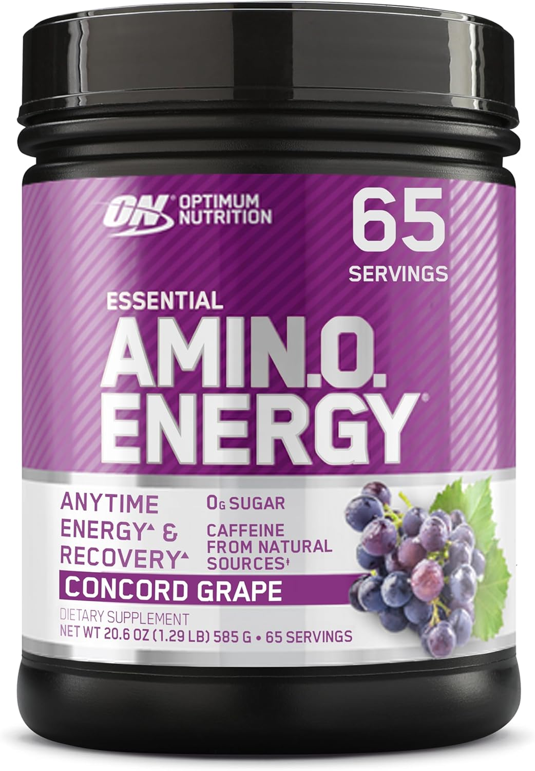 OPTIMUM NUTRITION Amino Energy, Concord Grape, Low-Stim Pre Workout, 100mg Natural Caffeine, 5g BCAA's, 65 Serves, 585g