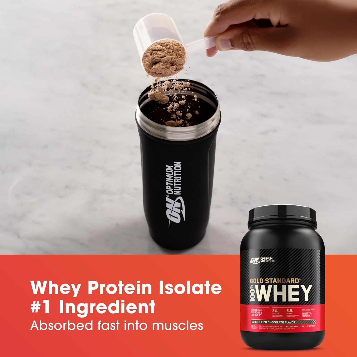OPTIMUM NUTRITION Gold Standard 100% Whey Protein Powder, Double Rich Chocolate, 2.27kg